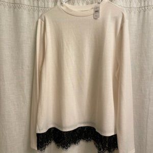 Loft mock neck with lace bottom trim NWT